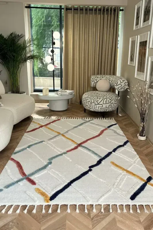 Palazzo 03 Multy Bukle Salon Halısı Hav Vermez Mutfak Halısı Çocuk Odası Halısı Koridor Kesme Yolluk-Multi 3 - 1