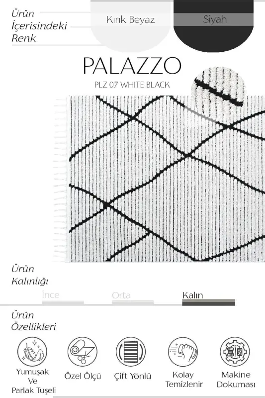 Palazzo 07 Oq Qora Bukle Salon Gilami Tuk bermaydigan Oshxona Bolalar Xonasi Gilami Yo'lak Kesma Gilamcha-Oq 3 - 2