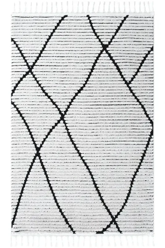 Palazzo 07 White Black Boucle Living Room Rug Non-Shedding Kitchen Kids Room Rug Hallway Runner Rug-White 3 - 1