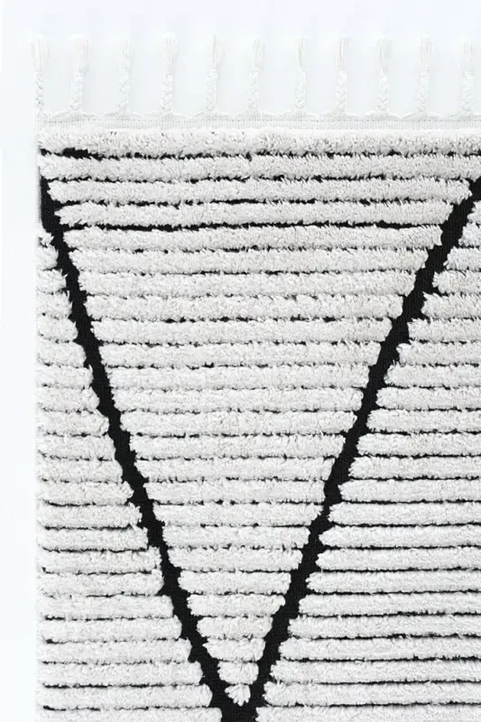 Palazzo 07 White Black Boucle Living Room Rug Non-Shedding Kitchen Kids Room Rug Hallway Runner Rug-White 3 - 3