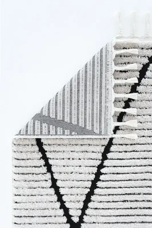 Palazzo 07 White Black Boucle Living Room Rug Non-Shedding Kitchen Kids Room Rug Hallway Runner Rug-White 3 - 4