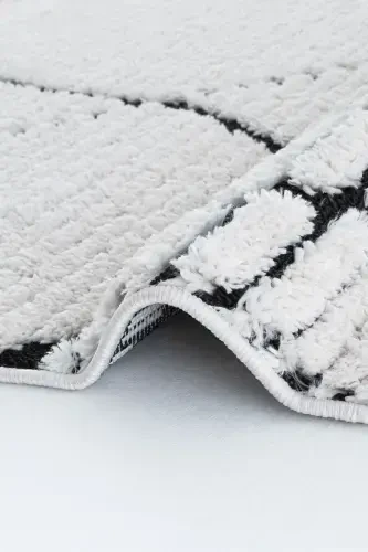 Palazzo 07 White Black Boucle Living Room Rug Non-Shedding Kitchen Kids Room Rug Hallway Runner Rug-White 3 - 5