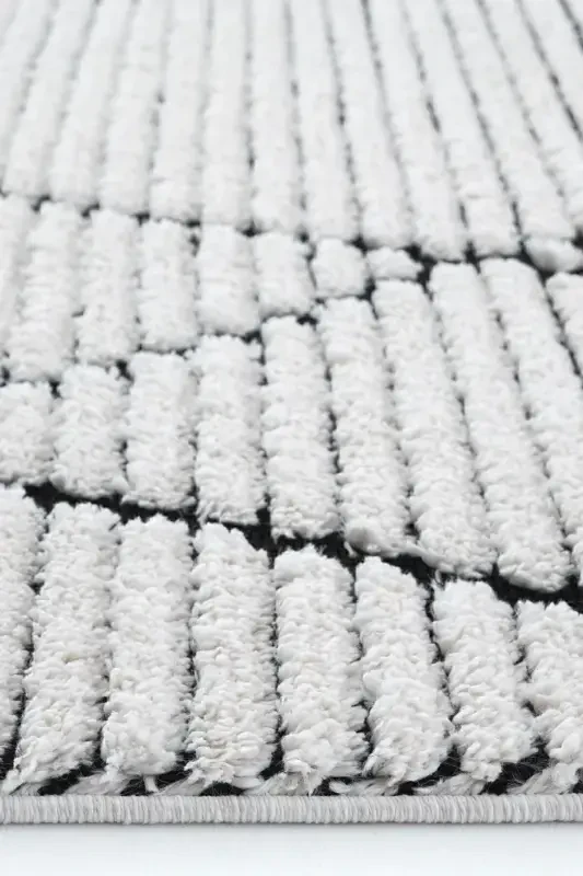 Palazzo 07 White Black Boucle Living Room Rug Non-Shedding Kitchen Kids Room Rug Hallway Runner Rug-White 3 - 6