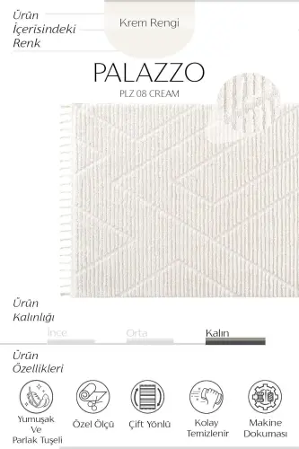 Palazzo 08 Krem Bukle Salon Gilami Tuk bermaydigan Oshxona Gilami Bolalar Xonasi Gilami Yo'lak Kesma Gilamcha - Krem - COOL HALI (1)