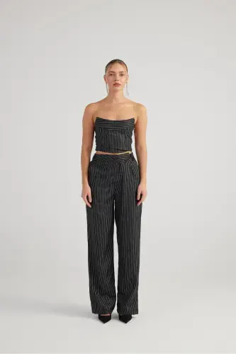 Palazzo Cut Glitter Striped Eden Pants Black - HOLLY LOLLY (1)