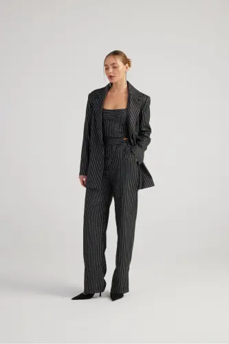 Palazzo Cut Glitter Striped Eden Pants Black 