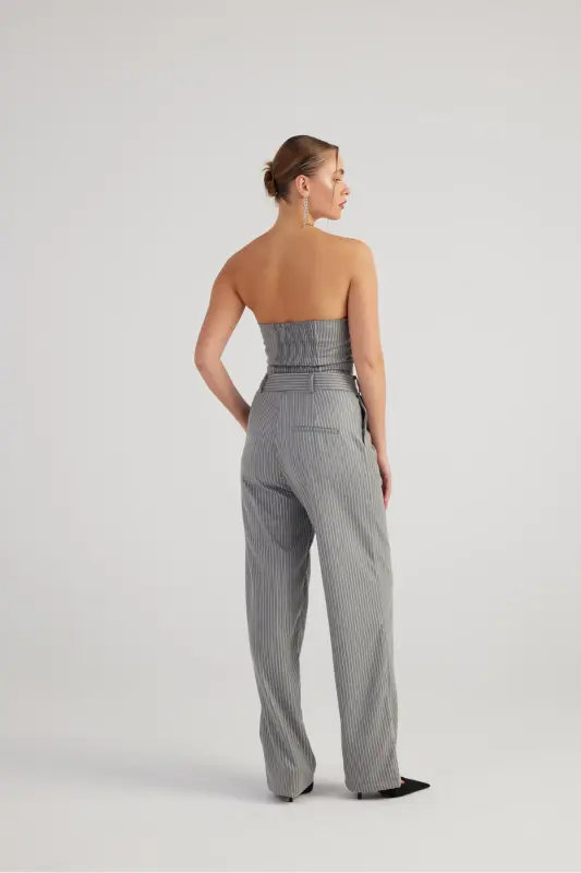 Palazzo Cut Glitter Striped Eden Pants Gray - 4