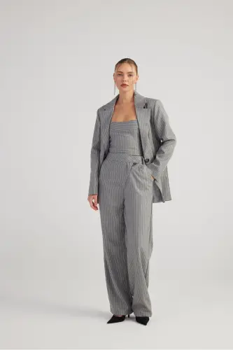 Palazzo Cut Glitter Striped Eden Pants Gray - 6