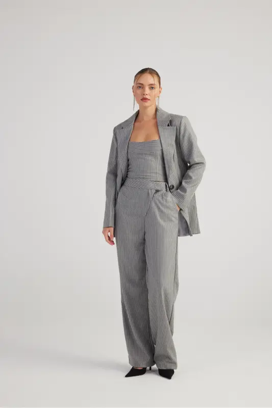 Palazzo Cut Glitter Striped Eden Pants Gray - 6