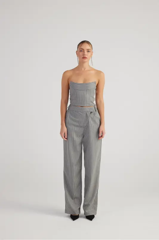 Palazzo Cut Glitter Striped Eden Pants Gray - 8