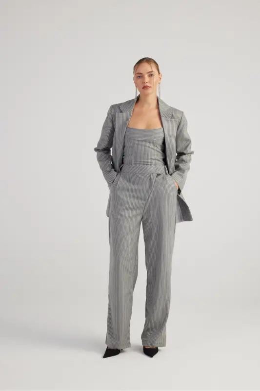 Palazzo Cut Glitter Striped Eden Pants Gray - 10