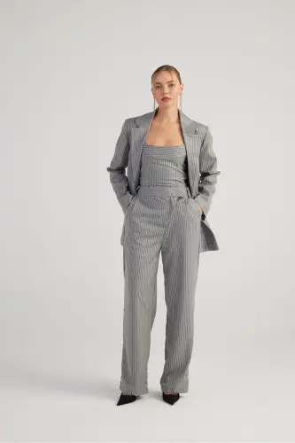 Palazzo Cut Glitter Striped Eden Pants Gray - 4