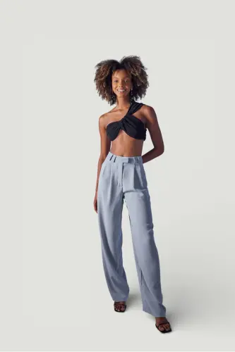 Palazzo Cut High Waist Fabric Palasia Pants Gray 