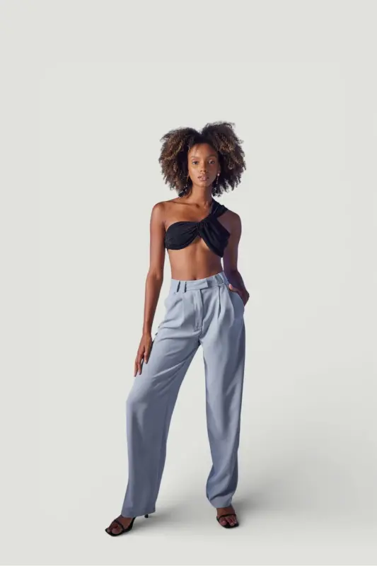 Palazzo Cut High Waist Fabric Palasia Pants Gray - 2