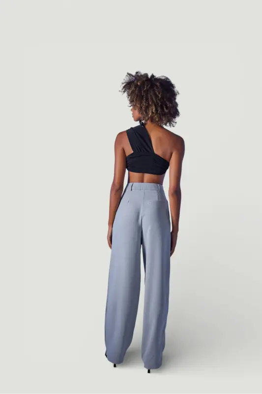Palazzo Cut High Waist Fabric Palasia Pants Gray - 3