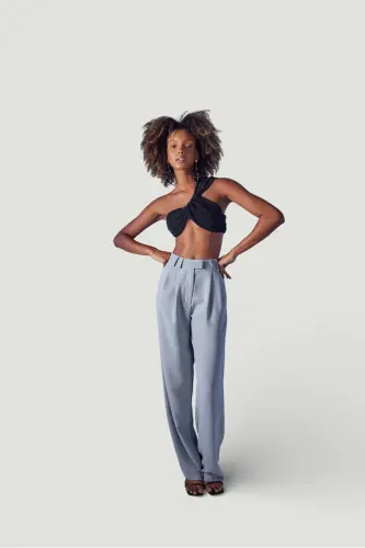 Palazzo Cut High Waist Fabric Palasia Pants Gray - 4