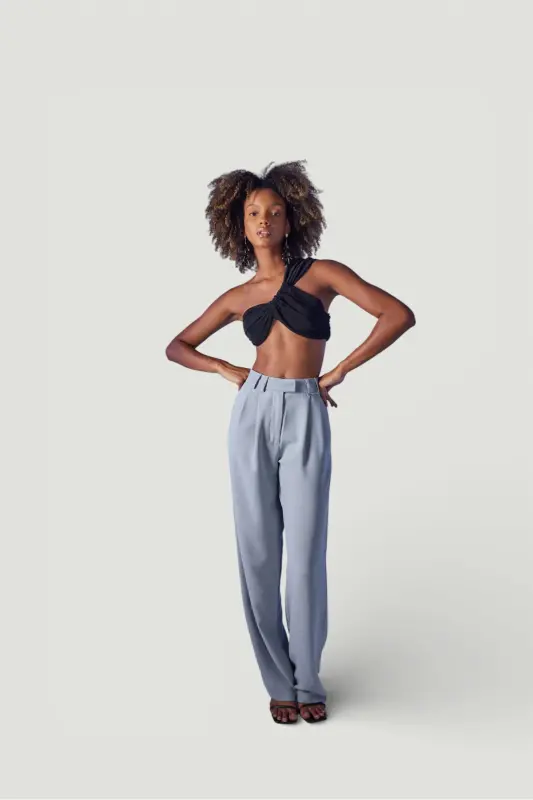 Palazzo Cut High Waist Fabric Palasia Pants Gray - 4