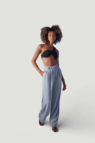 Palazzo Cut High Waist Fabric Palasia Pants Gray - 5