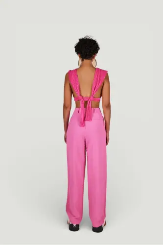 Palazzo Kesim Yüksek Bel Kumaş Palasia Pantolon Pembe - 3