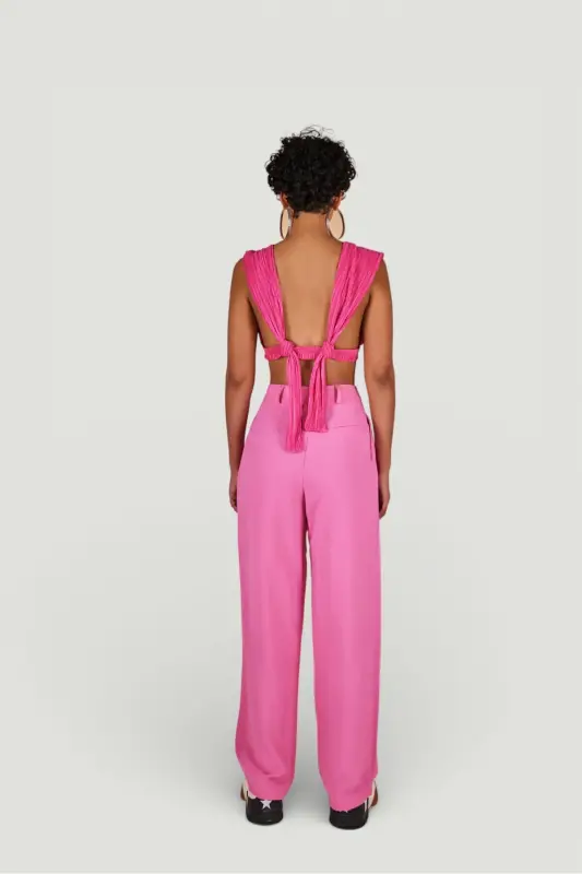 Palazzo Kesim Yüksek Bel Kumaş Palasia Pantolon Pembe - 3