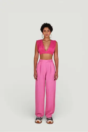 Palazzo Kesim Yüksek Bel Kumaş Palasia Pantolon Pembe - 4