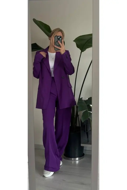 Palazzo Oversize Ayollar Kostyumi - Binafsha - 7