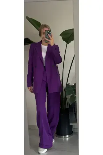 Palazzo Oversize Ayollar Kostyumi - Binafsha - 6