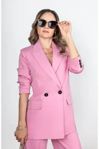 Palazzo Oversize Kadın Takım Elbise-Pembe - 4