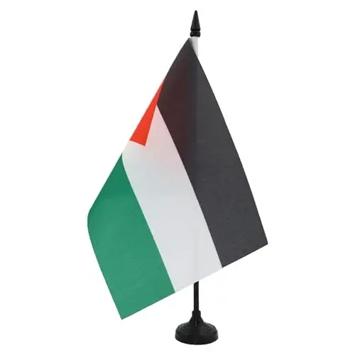 Palestine Table Flag 5'' x 8'' - Palestinian Desk Flag 21 x 14 cm. - Black plastic stick and base - AZ FLAG - 2
