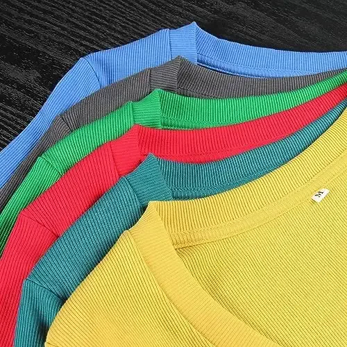 PALINDA Ayollarning qisqa yengli, qovurg'ali, tor ko'ylagi, asosiy V shaklidagi ingichka futbolka toplamlari - 4