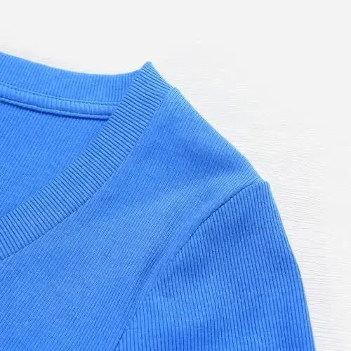 PALINDA Women's Short Sleeves Ribbed Fitted Shirt Basic V Neck Slim T Shirt Tops - PALINDA (1)