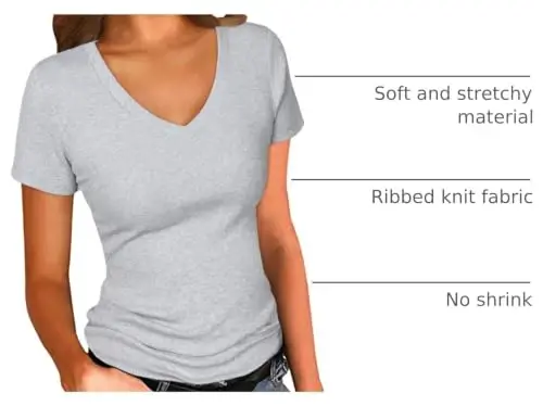 PALINDA Women's Short Sleeves Ribbed Fitted Shirt Basic V Neck Slim T Shirt Tops 