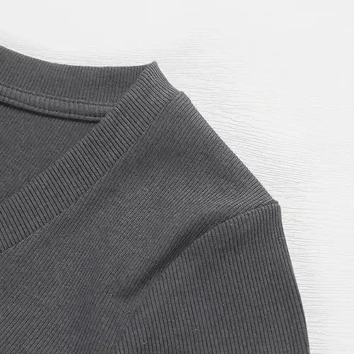 PALINDA Women's Short Sleeves Ribbed Fitted Shirt Basic V Neck Slim T Shirt Tops - 2