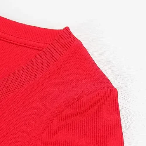 PALINDA Women's Short Sleeves Ribbed Fitted Shirt Basic V Neck Slim T Shirt Tops - PALINDA (1)