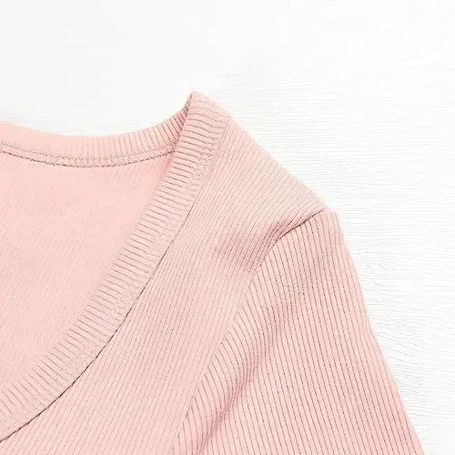 PALINDA Women's Short Sleeves Ribbed Fitted Shirt Basic V Neck Slim T Shirt Tops - PALINDA (1)