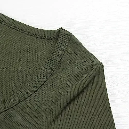 PALINDA Women's Short Sleeves Ribbed Fitted Shirt Basic V Neck Slim T Shirt Tops - 2