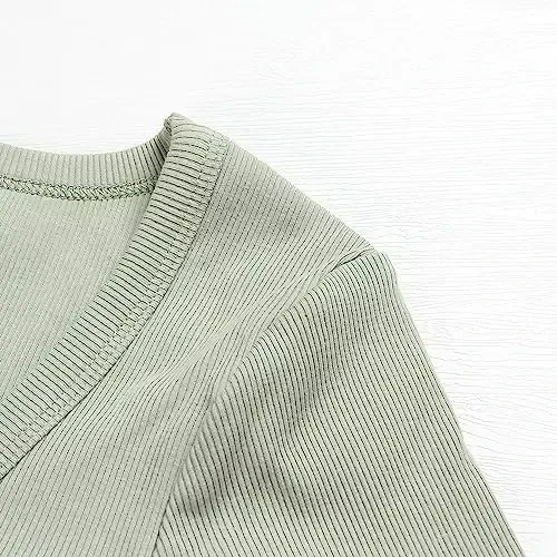 PALINDA Women's Short Sleeves Ribbed Fitted Shirt Basic V Neck Slim T Shirt Tops - 2