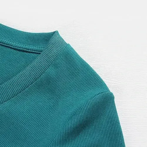 PALINDA Women's Short Sleeves Ribbed Fitted Shirt Basic V Neck Slim T Shirt Tops - 2