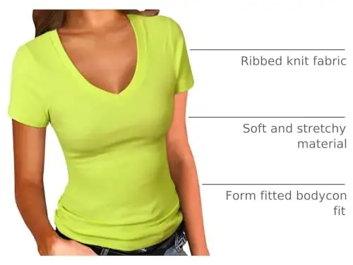 PALINDA Women's Short Sleeves Ribbed Fitted Shirt Basic V Neck Slim T Shirt Tops - PALINDA (1)