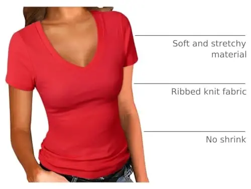 PALINDA Women's Short Sleeves Ribbed Fitted Shirt Basic V Neck Slim T Shirt Tops - 4
