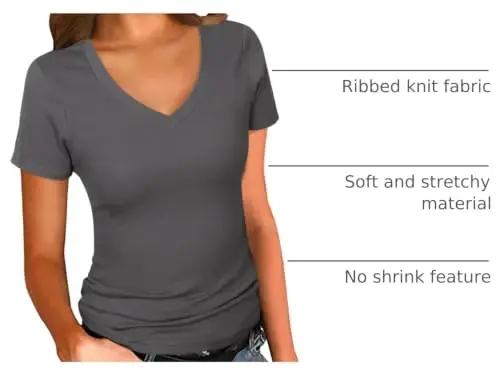 PALINDA Women's Short Sleeves Ribbed Fitted Shirt Basic V Neck Slim T Shirt Tops - 4