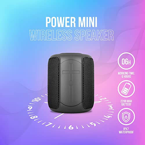 PALL Power Mini, Waterproof Speaker 12W, Excellent for Outdoors | True Wireless Speaker, Compatible with Android and iOS | 6 Hour Playtime | Bluetooth 5.0, Portable - Black - 2