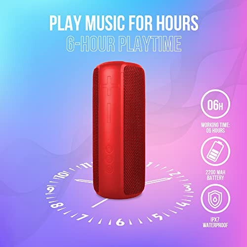 PALL Power One, Waterproof Speaker 20W, Excellent for Outdoors | True Wireless Speaker, Compatible with Android and iOS | 6 Hour Playtime | Bluetooth 5.0, Portable - Red - 2