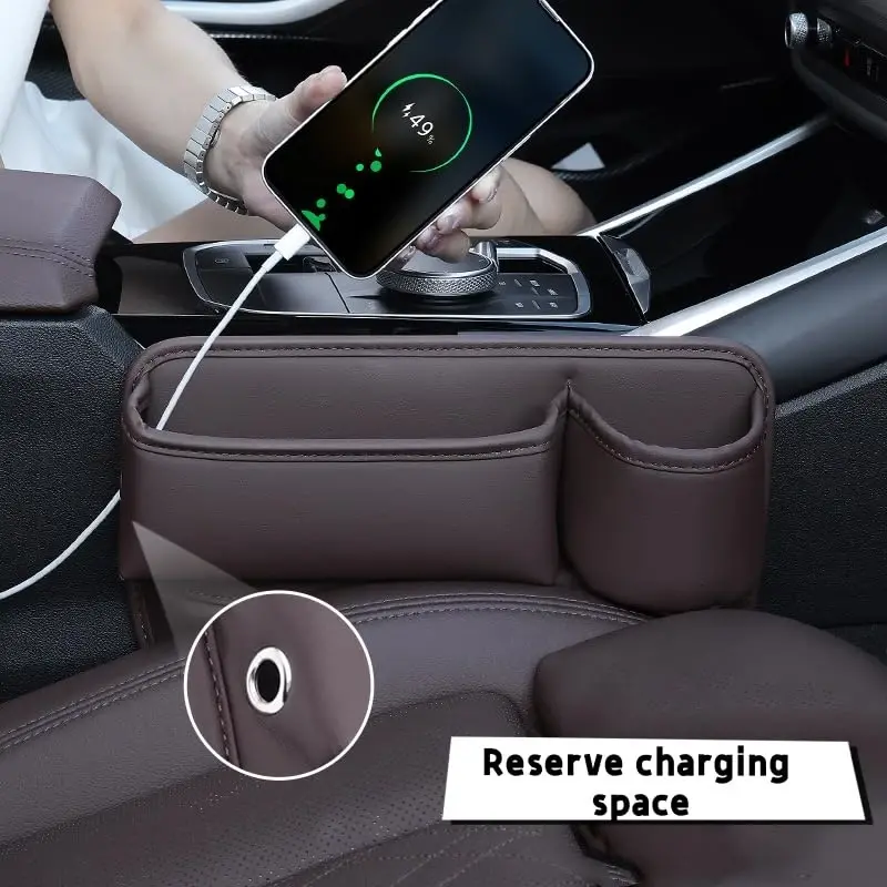 Pallocoo Car Leather Cup Holder Gap Bag, Car Seat Gap Filler Organizer, Car Seat Storage Box with Water Cup Holder, Car Gap Bag for Phones Keys Cards (Passenger's seat, Brown) - 4