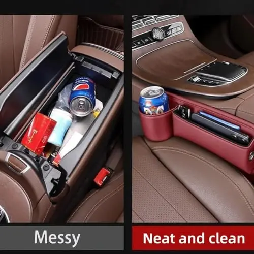 Pallocoo Car Leather Cup Holder Gap Bag, Car Seat Gap Filler Organizer, Car Seat Storage Box with Water Cup Holder, Car Gap Bag for Phones Keys Cards (Passenger's seat, Brown) - 5