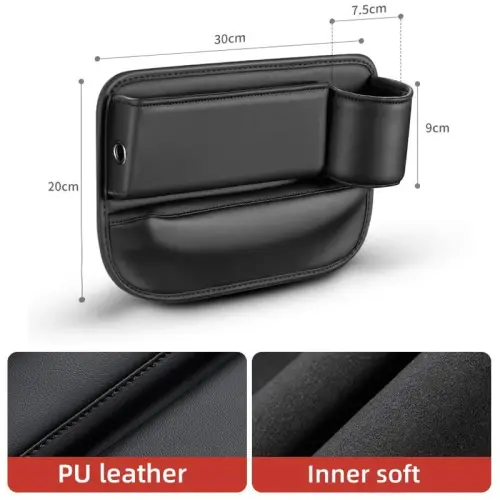 Pallocoo Car Leather Cup Holder Gap Bag, Car Seat Gap Filler Organizer, Car Seat Storage Box with Water Cup Holder, Car Gap Bag for Phones Keys Cards (Passenger's seat, Brown) - 6