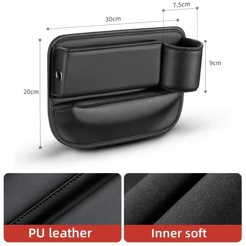 Pallocoo Car Leather Cup Holder Gap Bag, Car Seat Gap Filler Organizer, Car Seat Storage Box with Water Cup Holder, Car Gap Bag for Phones Keys Cards (Passenger's seat, Brown) - 6