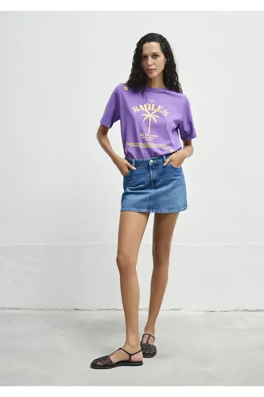 Palm Print Purple Regular Fit T-Shirt - MAVI