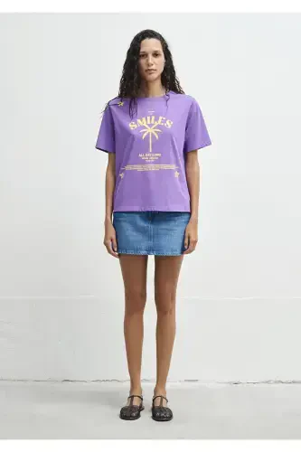 Palm Print Purple Regular Fit T-Shirt - MAVI (1)