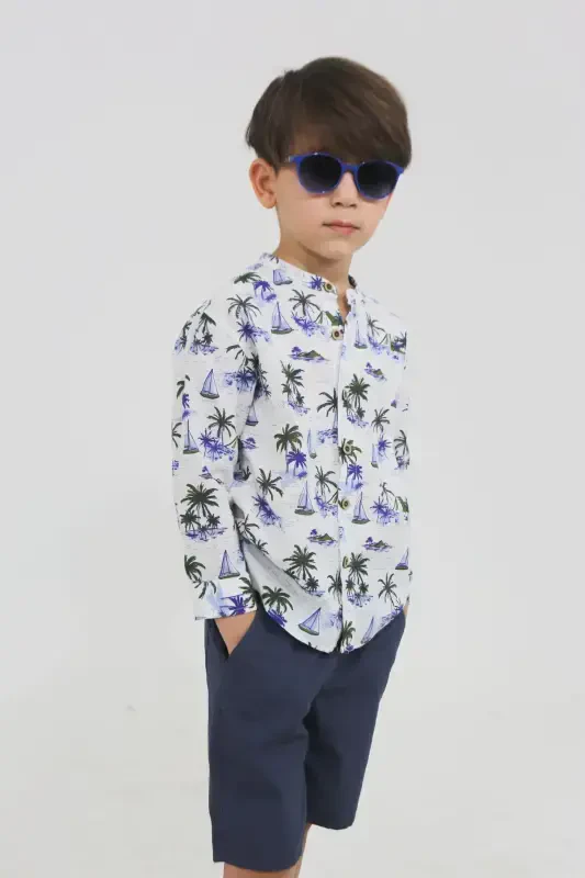 Palm Print Short Sleeve Baby Boy Shirt-PALM PRINT - ASG TEKSTİL
